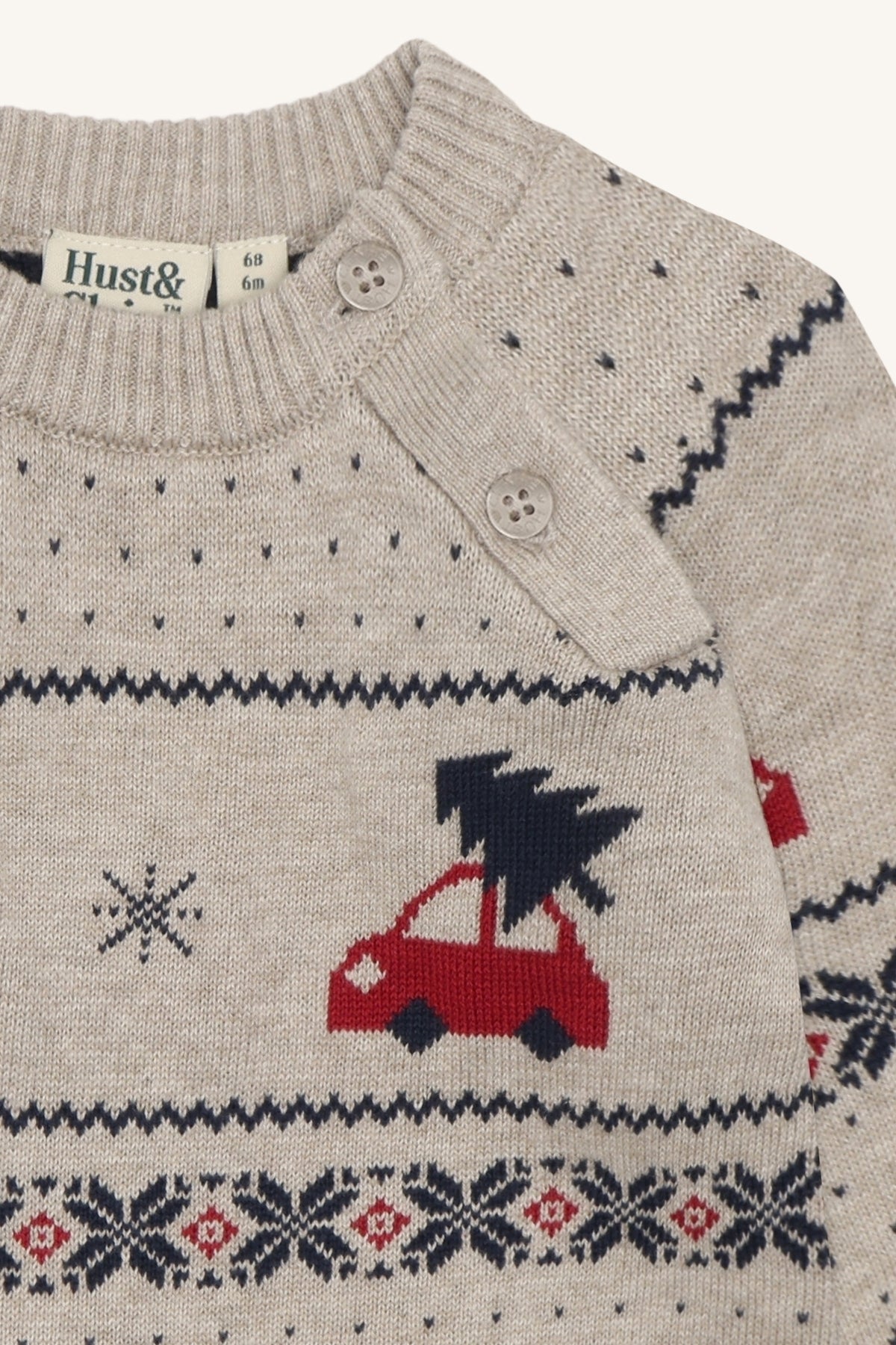 Hust & Claire Pilou Strickpullover Weihnachtsauto in Beige Melange, Ansicht 3
