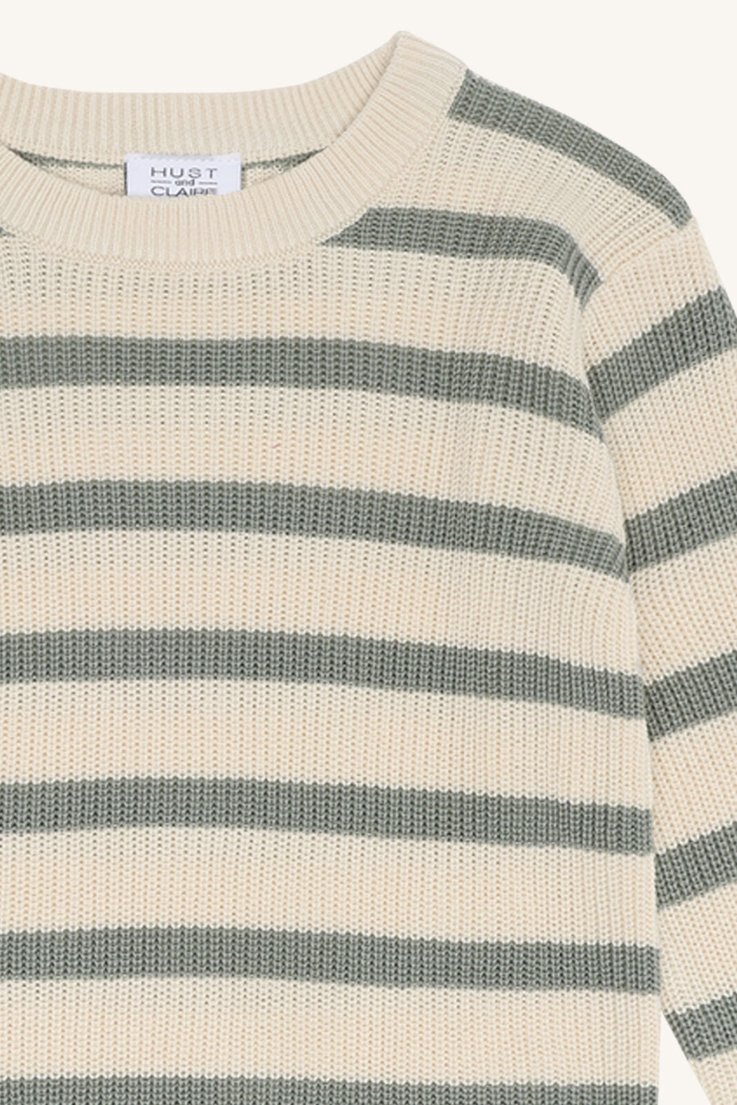 Detailansicht Bambus Strick und Streifenmuster vom Hust&Claire Pos Pullover, Bärechind Winterthur Zürich Schweiz.