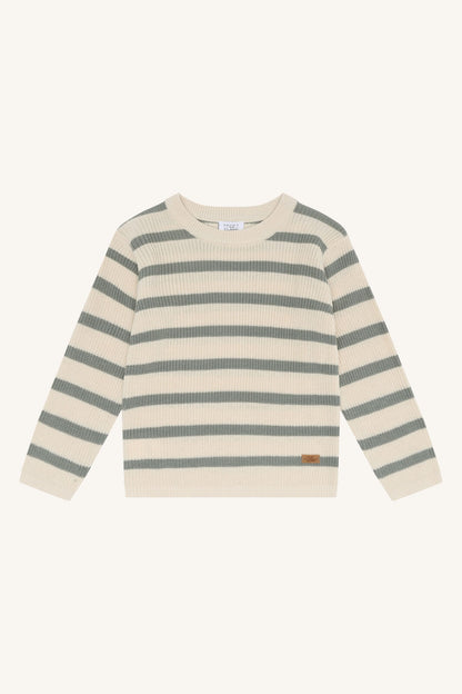 Hust&Claire Pos Bambus Strickpullover gestreift in Cream Mint vorne, Bärechind Winterthur Zürich Schweiz.