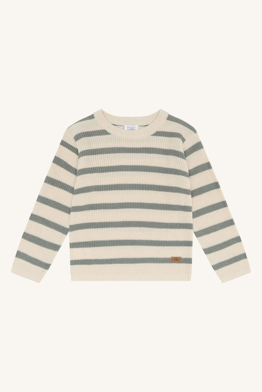 Hust&Claire Pos Bambus Strickpullover gestreift in Cream Mint vorne, Bärechind Winterthur Zürich Schweiz.