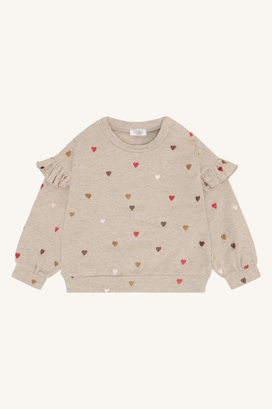 Beiges Langarmshirt mit gestickten Herzen für Kinder