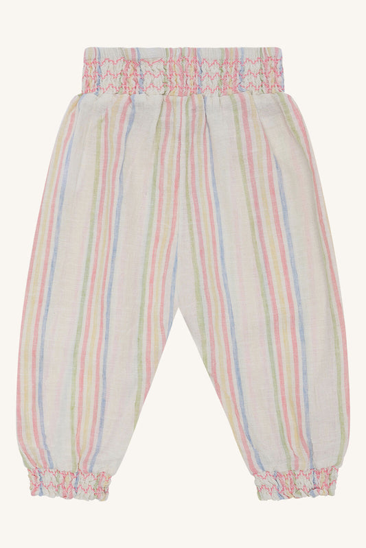 Hust&Claire Trine Hello Pants aus Baumwolle Leinen in Whisper mit Streifen, Vorderansicht, im Bärechind Winterthur Zürich Schweiz.