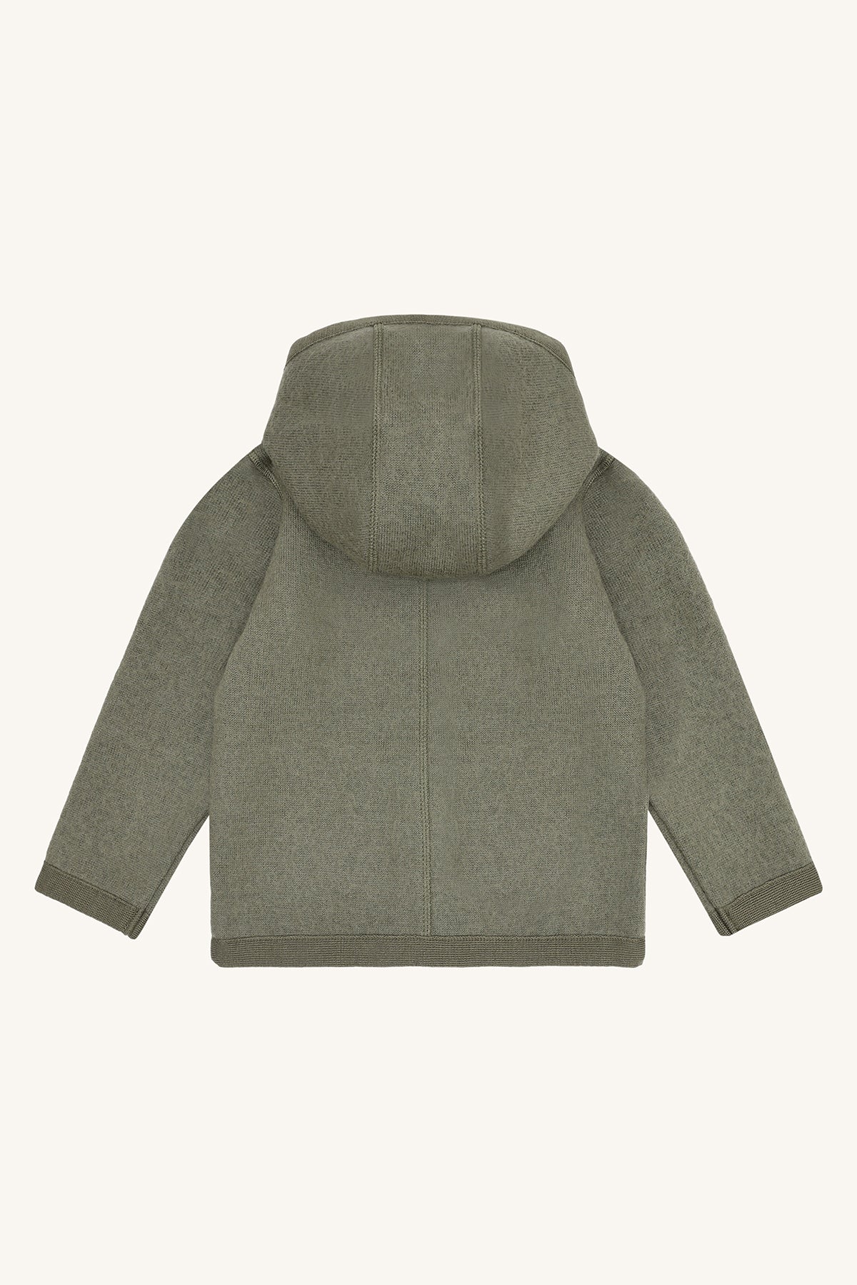 Rückansicht der Hust&Claire Ebba Wollwalk Jacke mit Kapuze, erhältlich bei Bärechind Winterthur, Zürich, Schweiz.