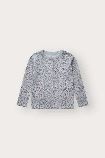 Hust&Claire Langarmshirt Abba mit zartem Blumendruck in A Bit Blue, Vorderansicht
