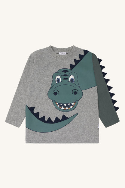 Anton Dino Langarmshirt in Grey Melange, Vorderansicht