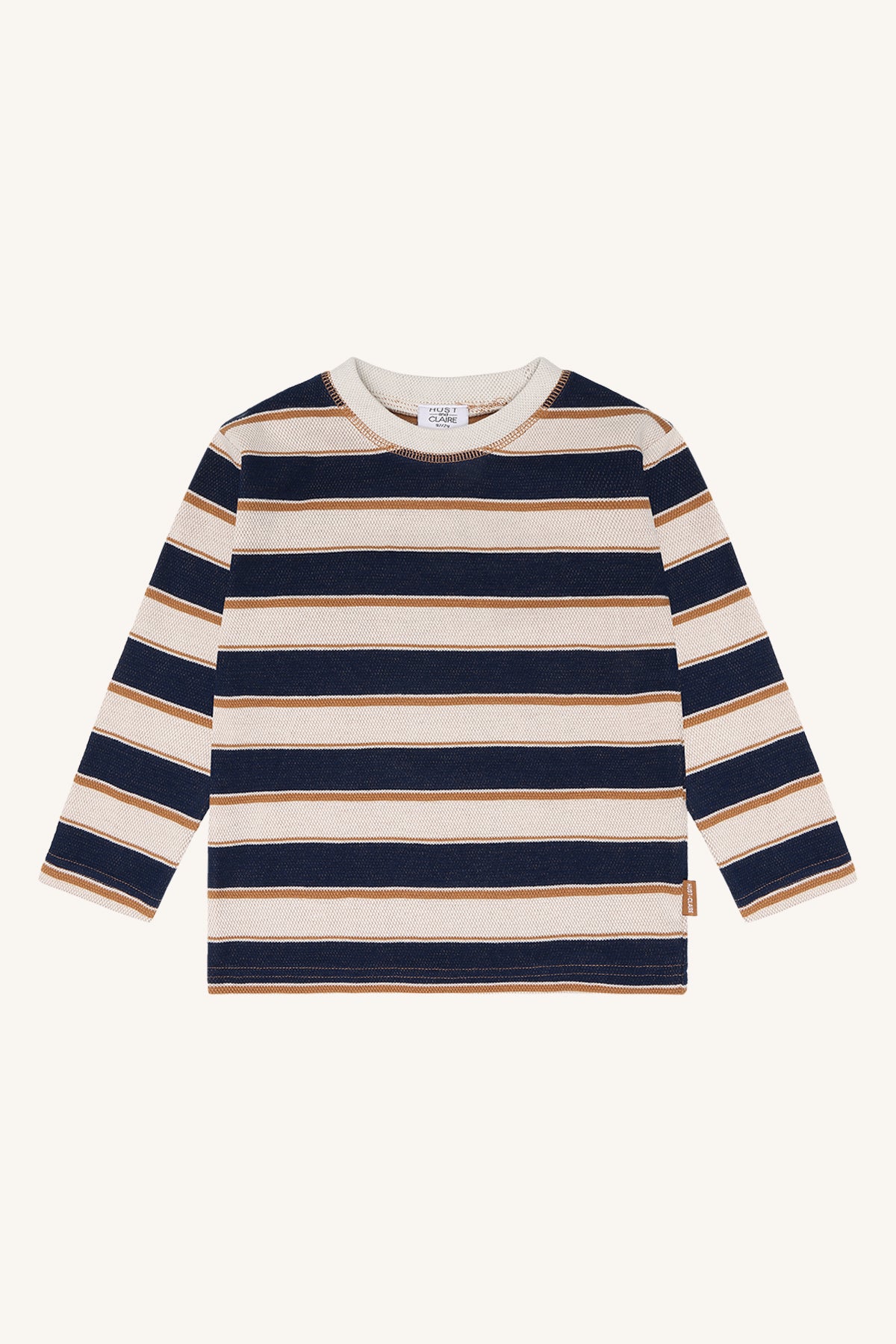 Langarmshirt Anton Trails in Navy, Creme und Karamellbraun, Vorderansicht