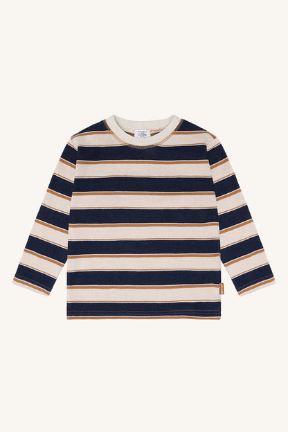 Langarmshirt Anton Trails in Navy, Creme und Karamellbraun, Vorderansicht