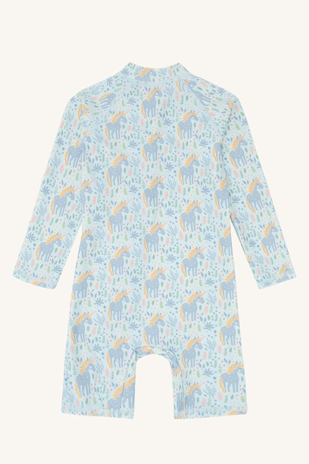 Rückansicht des Hust&Claire Badeanzugs mit Einhornmotiv und UV-Schutz, Bärechind Winterthur, Zürich, Schweiz.