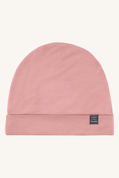 Floor Bambus Viskose Beanie von Hust&Claire in Rosa, Vorderansicht, Bärechind Winterthur, Zürich, Schweiz.