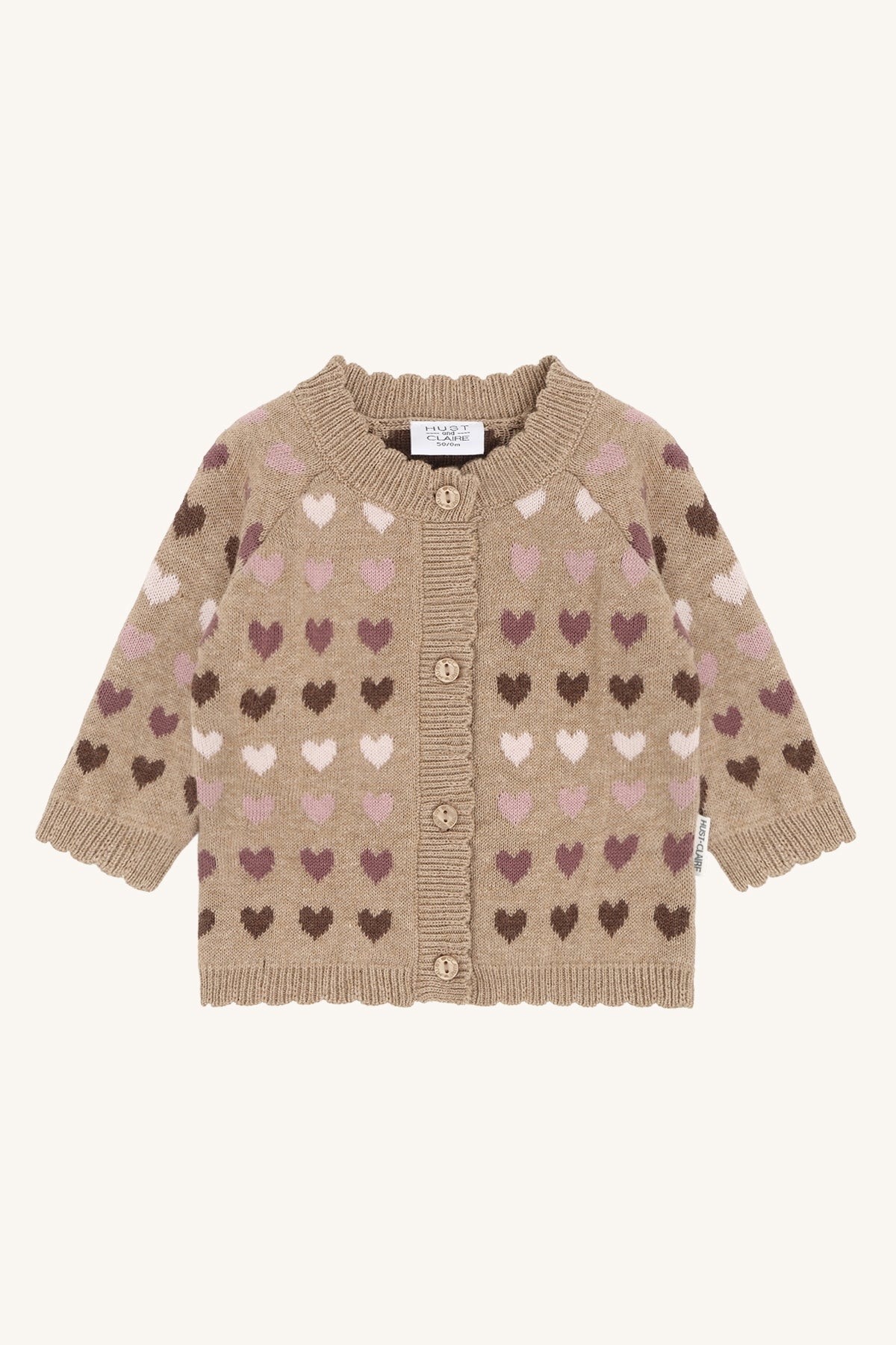 Call Herz Strickjacke mit Herzchen-Muster in Biscuit, Vorderansicht