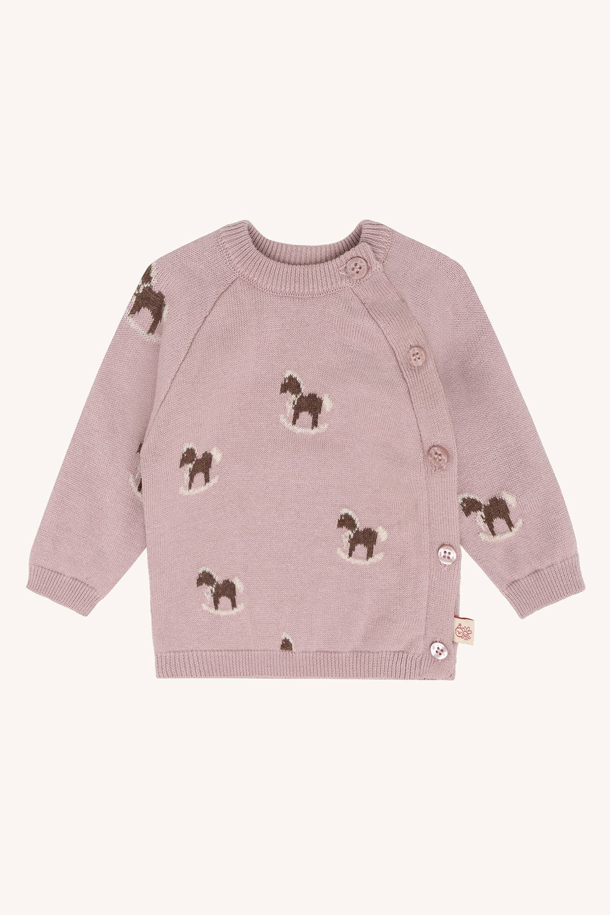 Call Jacquard Wickeljäckchen mit Schaukelpferd-Motiv in Heather, Vorderansicht