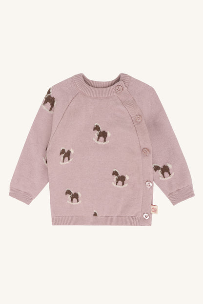 Call Jacquard Wickeljäckchen mit Schaukelpferd-Motiv in Heather, Vorderansicht