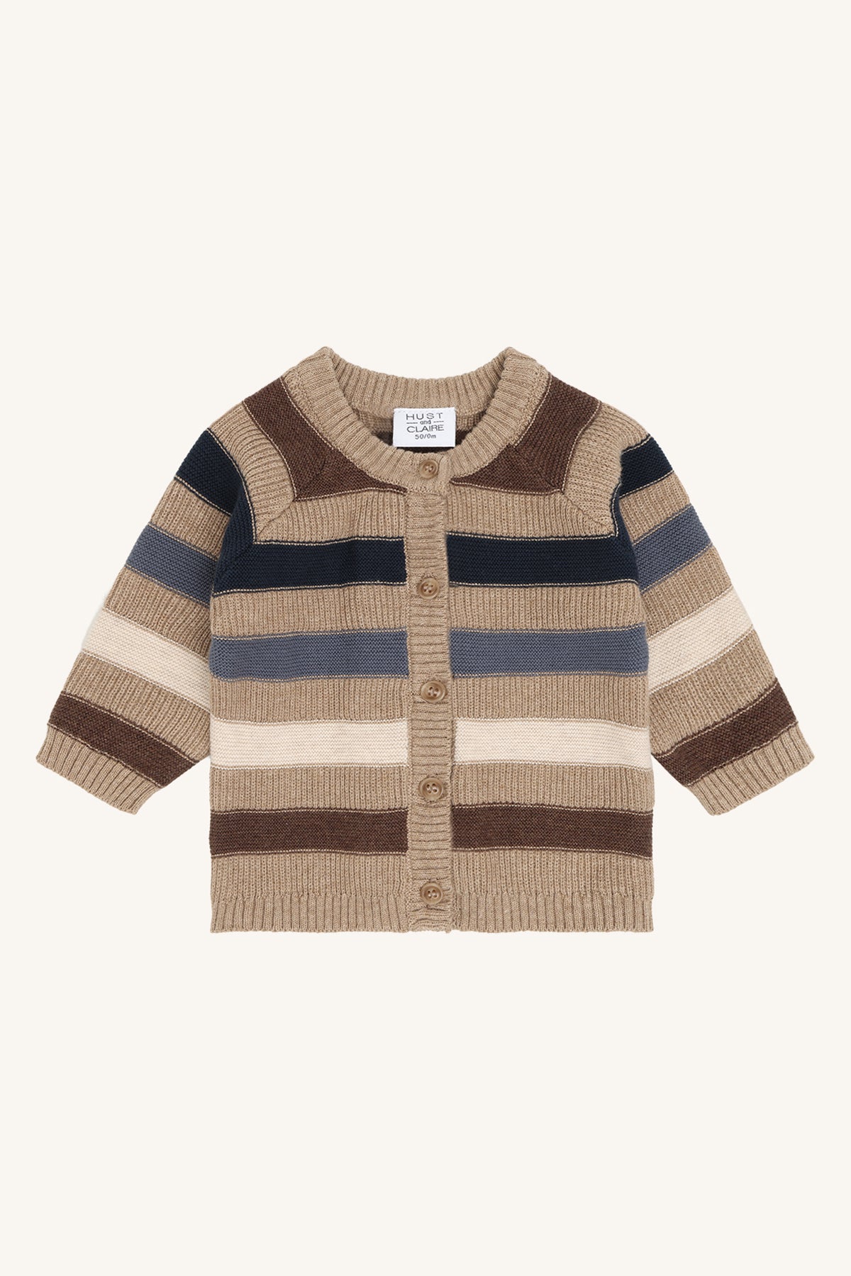 Call Stripe Strickjacke mit Streifenmuster in Biscuit, Vorderansicht
