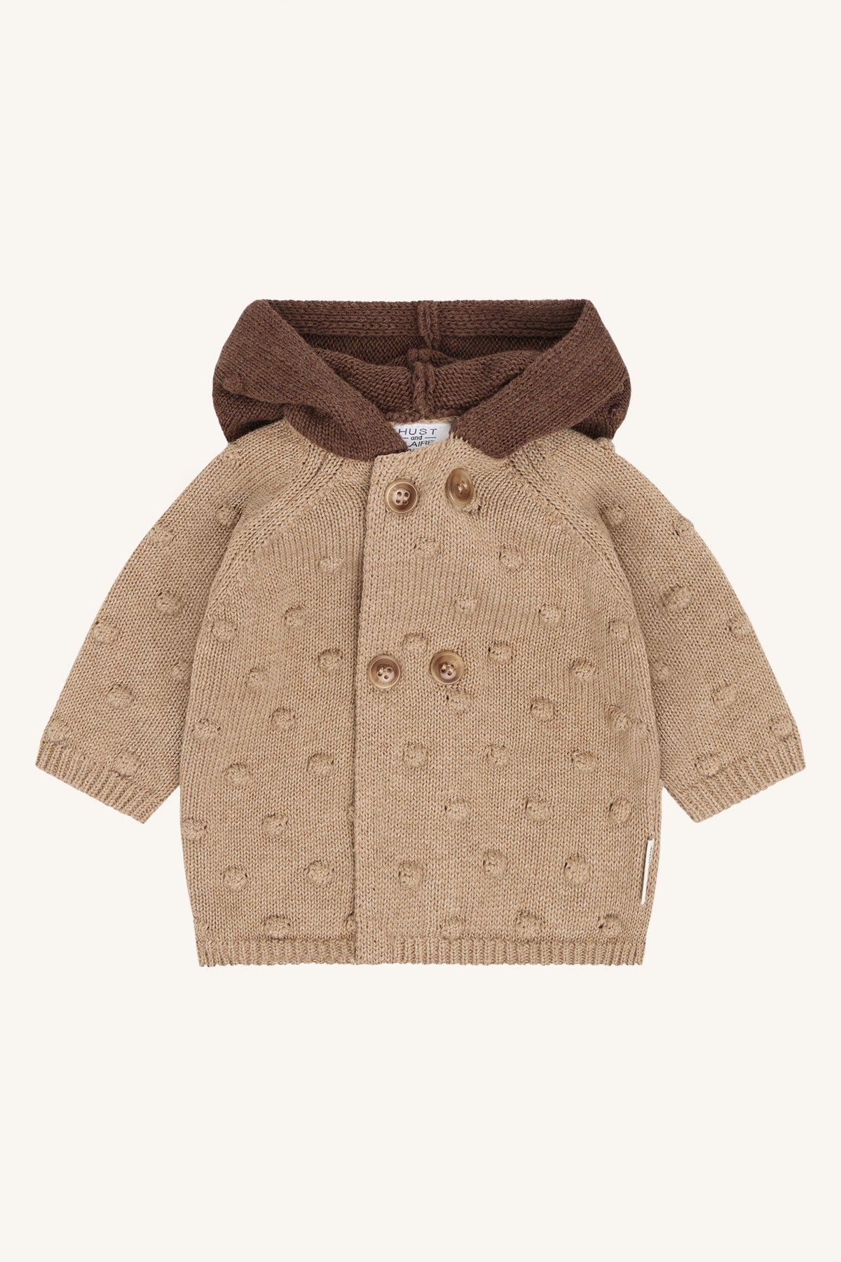 Cookie Strickjacke mit Bärenohren-Kapuze in Biscuit, Vorderansicht