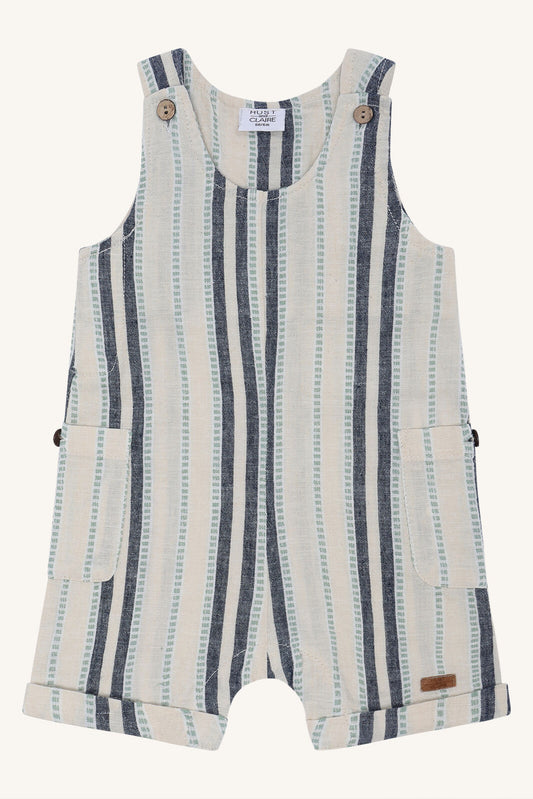 Hust&Claire Mik Holiday Shorts Strampler aus Leinen-Baumwoll-Mix in Sandshell, erhältlich im Bärechind in Winterthur, Zürich, Schweiz.