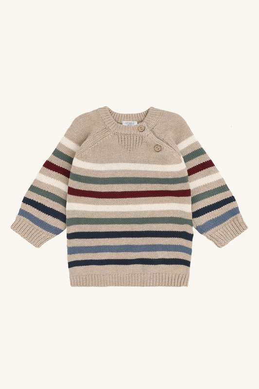 Pilou Knit Hike Strickpullover mit Streifenmuster in Beige Melange, Vorderansicht