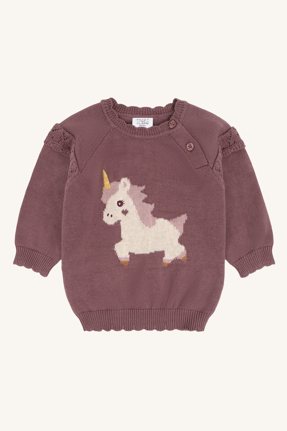 Pusle Magic Strickpullover mit Einhornmotiv in Plum, Vorderansicht