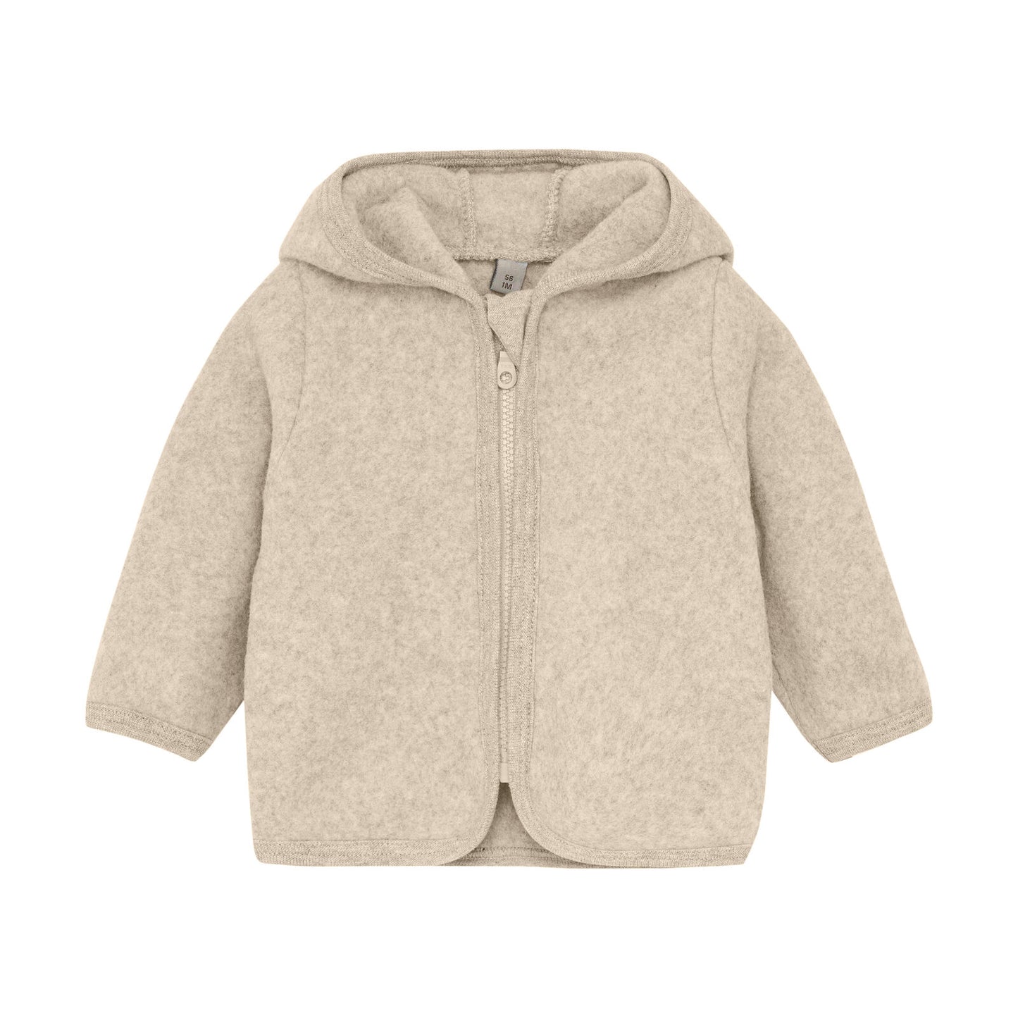 HutteliHut Babyjacke aus 100 % Baumwolle in Beige mit Kapuze und Reissverschluss. Weich und warm, ideal für kühle Tage. Zertifiziert nach OEKO-TEX® STANDARD 100. Erhältlich in Winterthur, Zürich, Schweiz.