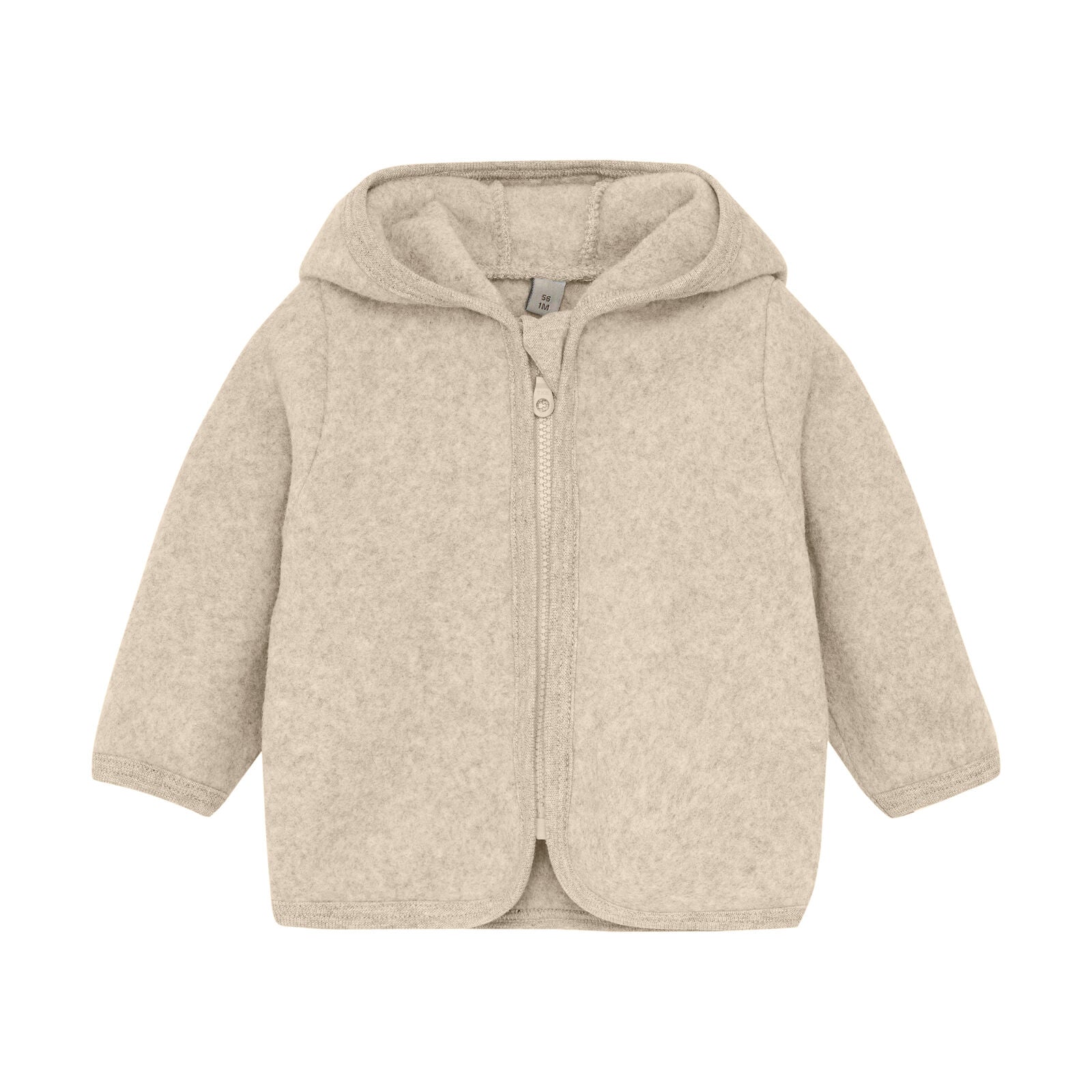 HutteliHut Babyjacke aus 100 % Baumwolle in Beige mit Kapuze und Reissverschluss. Weich und warm, ideal für kühle Tage. Zertifiziert nach OEKO-TEX® STANDARD 100. Erhältlich in Winterthur, Zürich, Schweiz.