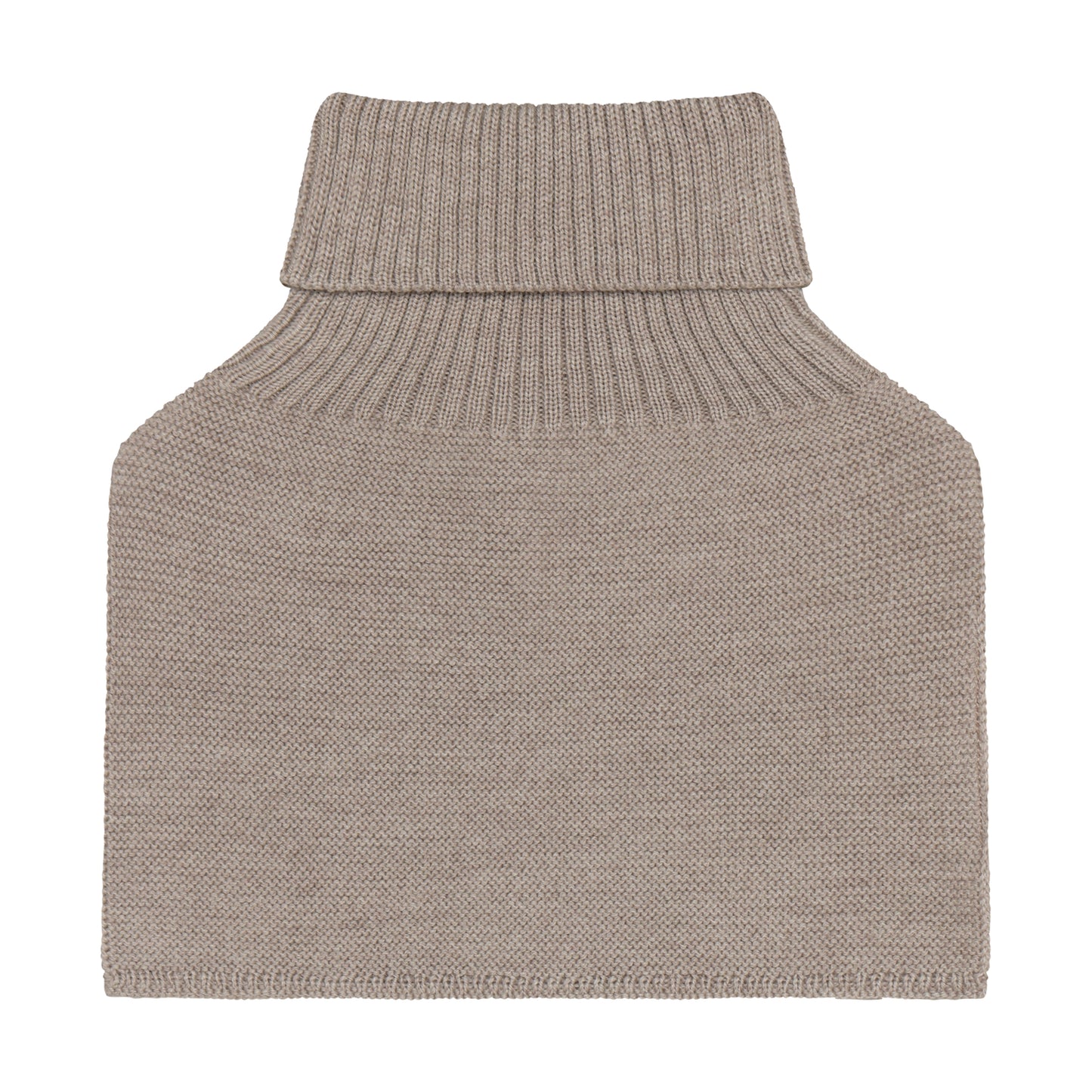 Rückansicht des Merino Halswärmers mit breitem Rollkragen