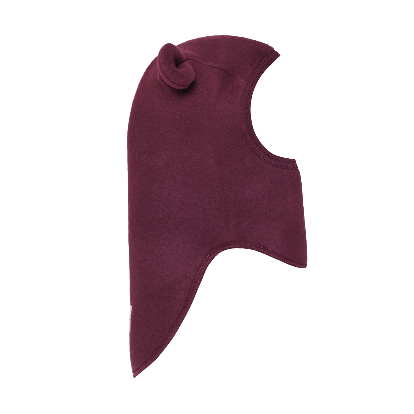 Seitenansicht der Merino Schlupfmütze mit Bärenohren in Burgundy