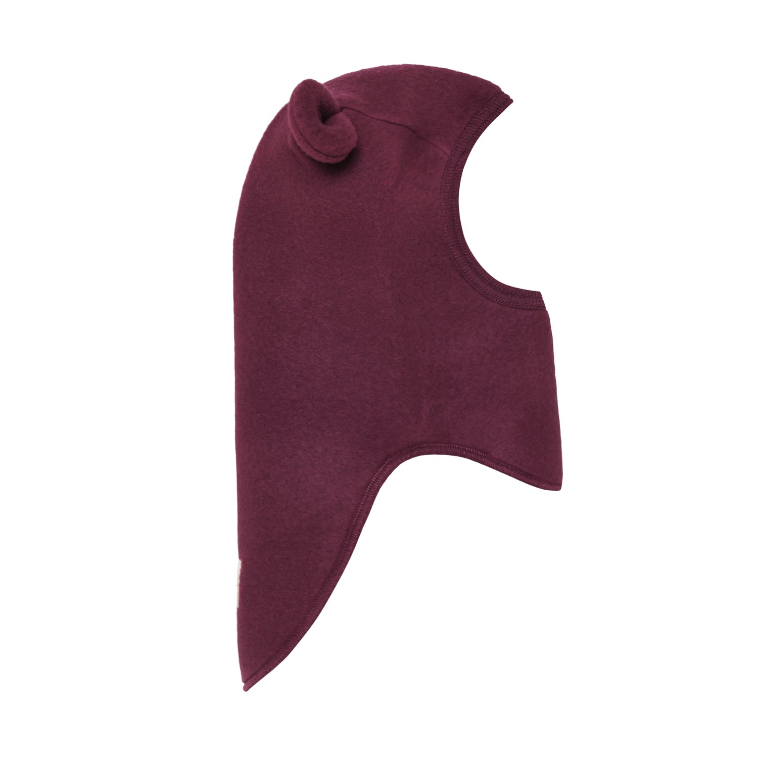 Seitenansicht der Merino Schlupfmütze mit Bärenohren in Burgundy
