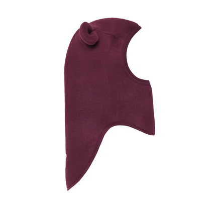 Seitenansicht der Merino Schlupfmütze mit Bärenohren in Burgundy
