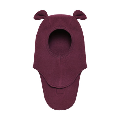 Huttelihut Merino Schlupfmütze mit Bärenohren in der Farbe Burgundy, Vorderansicht