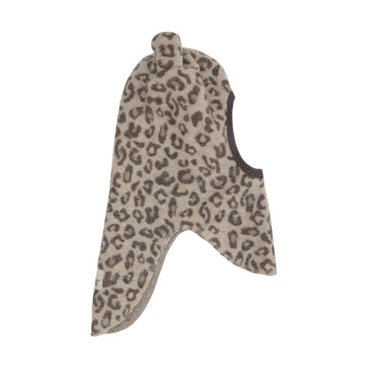 Huttelihut Merino Schlupfmütze mit Bärenohren und Leopardenprint, Vorderansicht