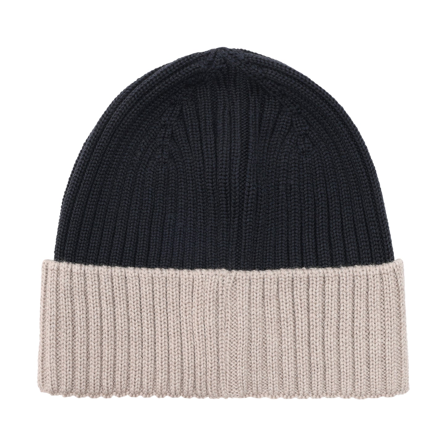 Rückansicht der Merino Strickmütze in Dark Navy