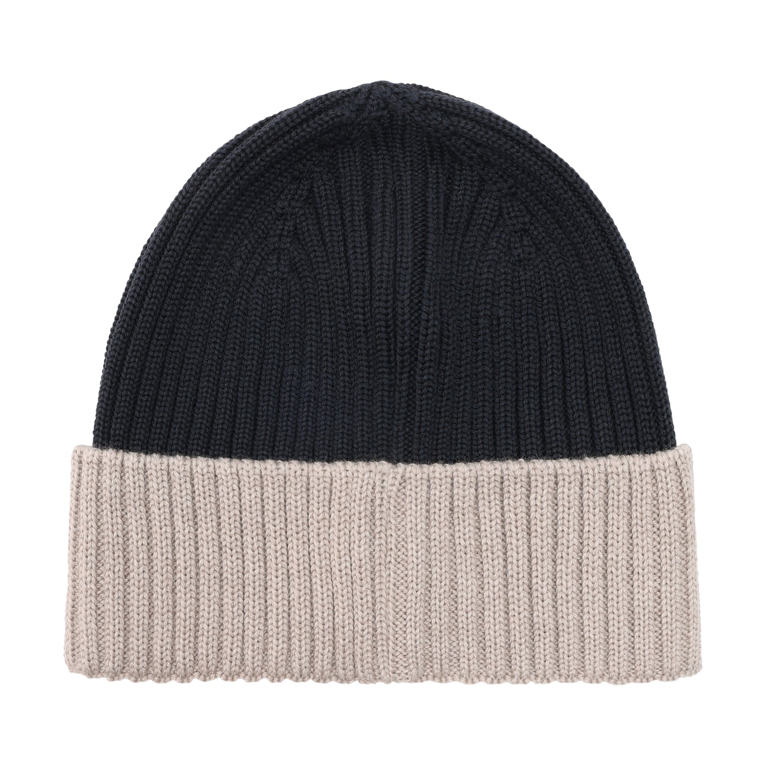 Rückansicht der Merino Strickmütze in Dark Navy