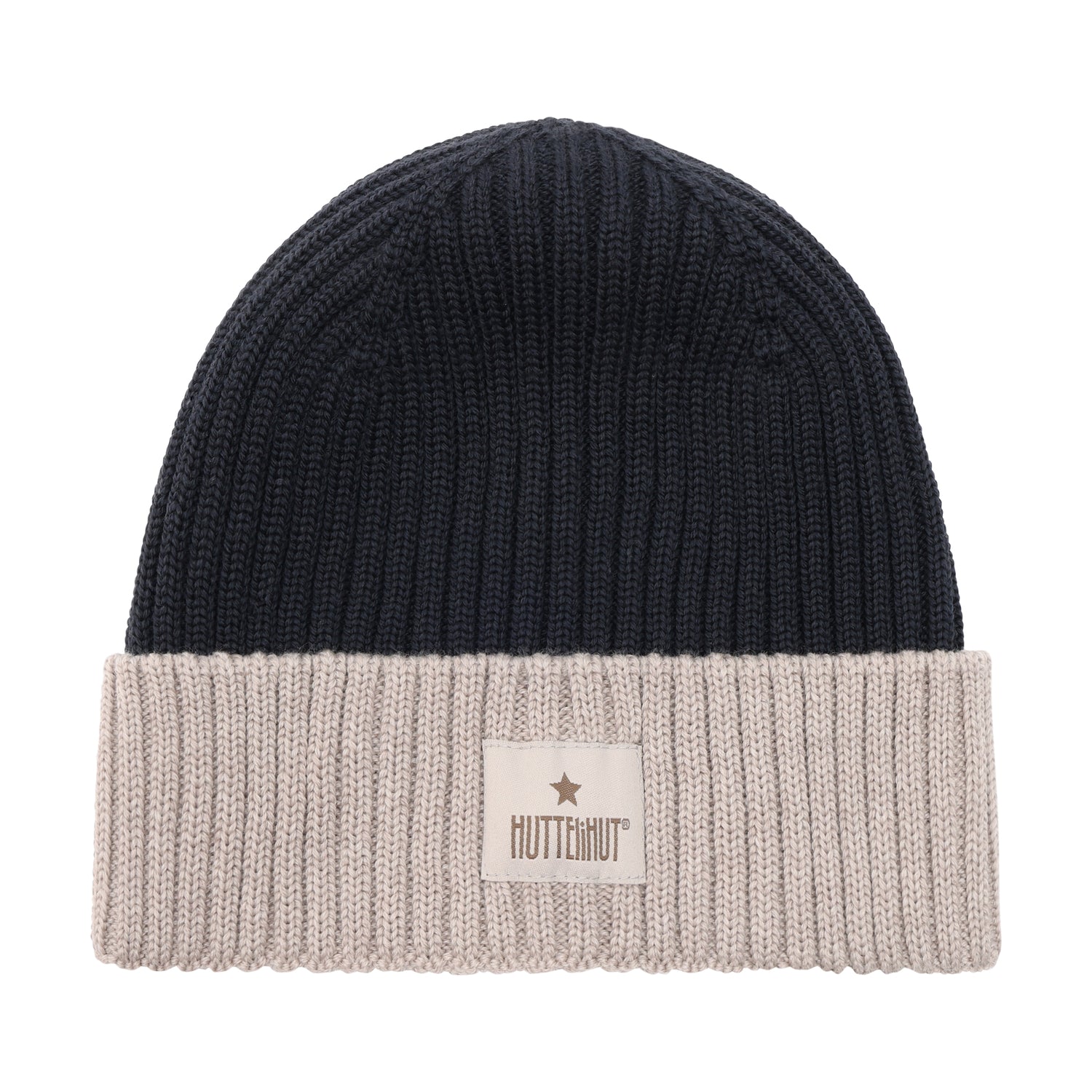 Huttelihut Merino Strickmütze in der Farbe Dark Navy, Vorderansicht