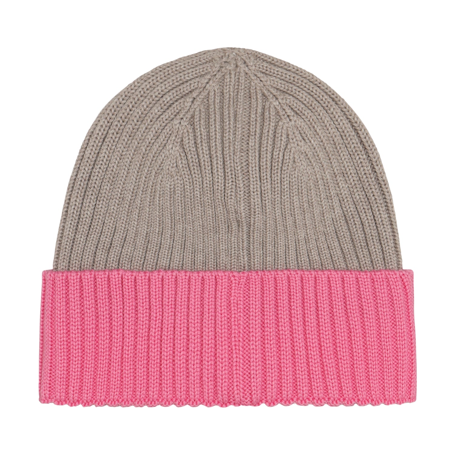 Rückansicht der Merino Strickmütze in Pink