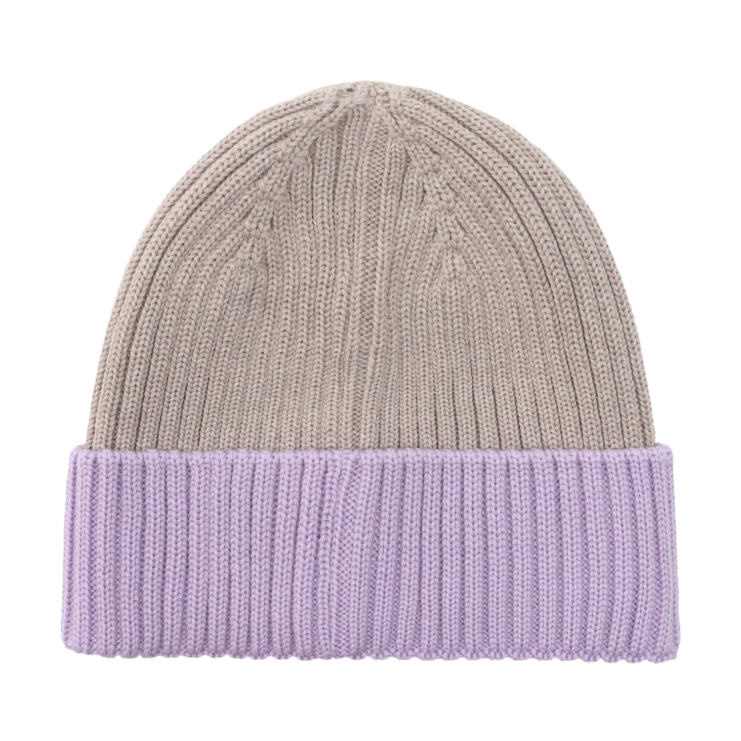 Rückansicht der Merino Strickmütze in Purple