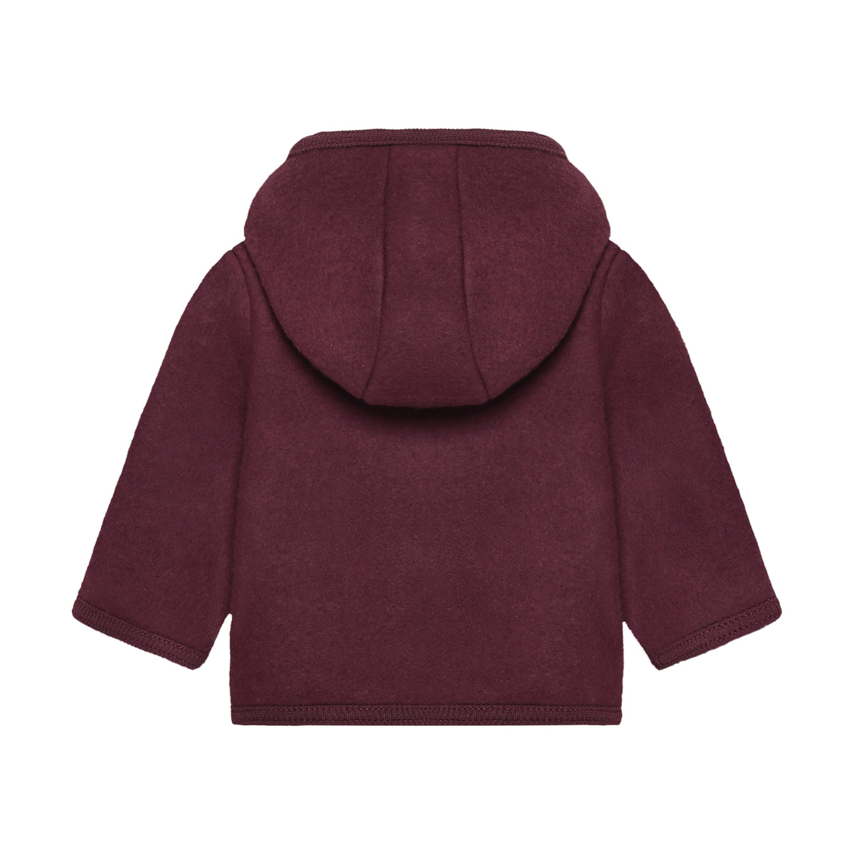 Rückansicht der Merino Wollfleece Jacke in Burgundy