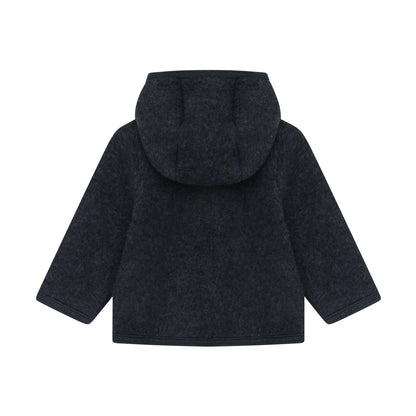 Rückansicht der Merino Wollfleece Jacke in Dark Navy