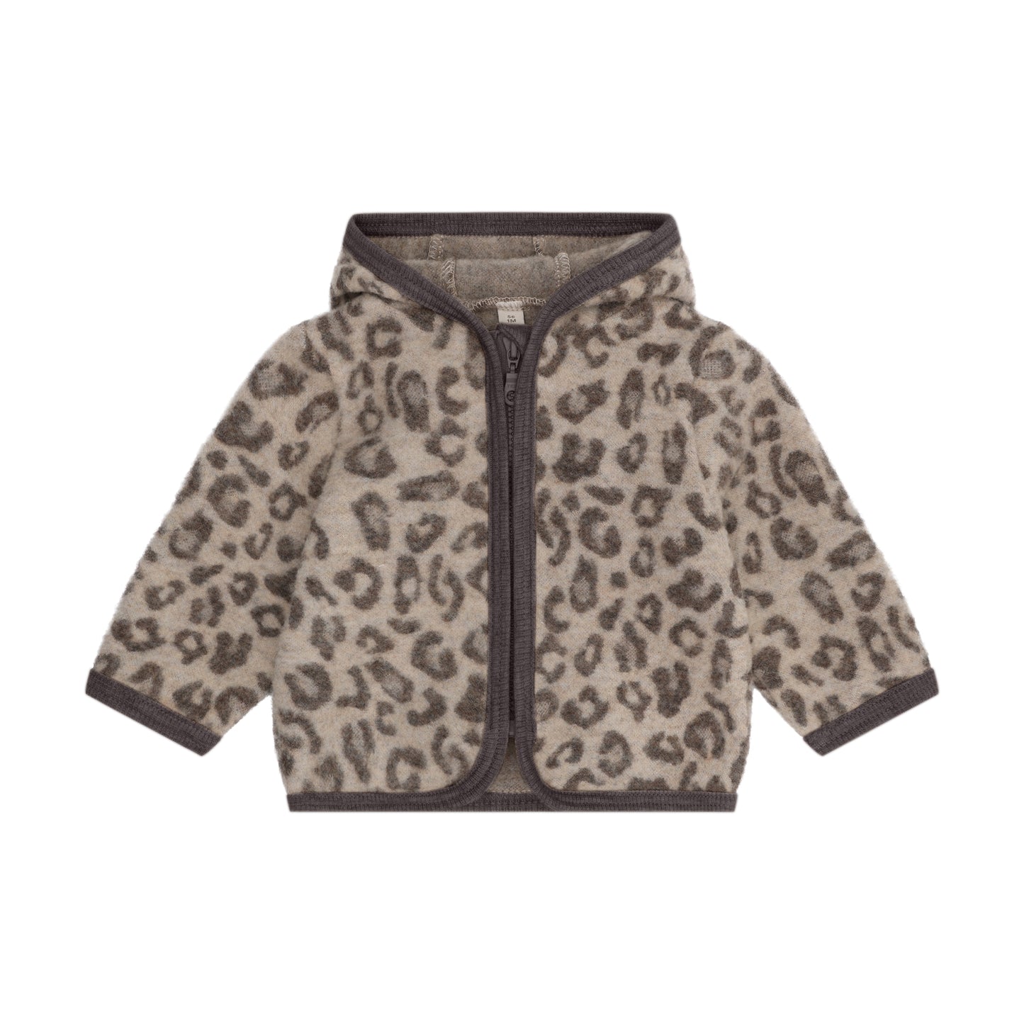 Huttelihut Merino Wollfleece Jacke mit Leopardenprint in Brown, Vorderansicht