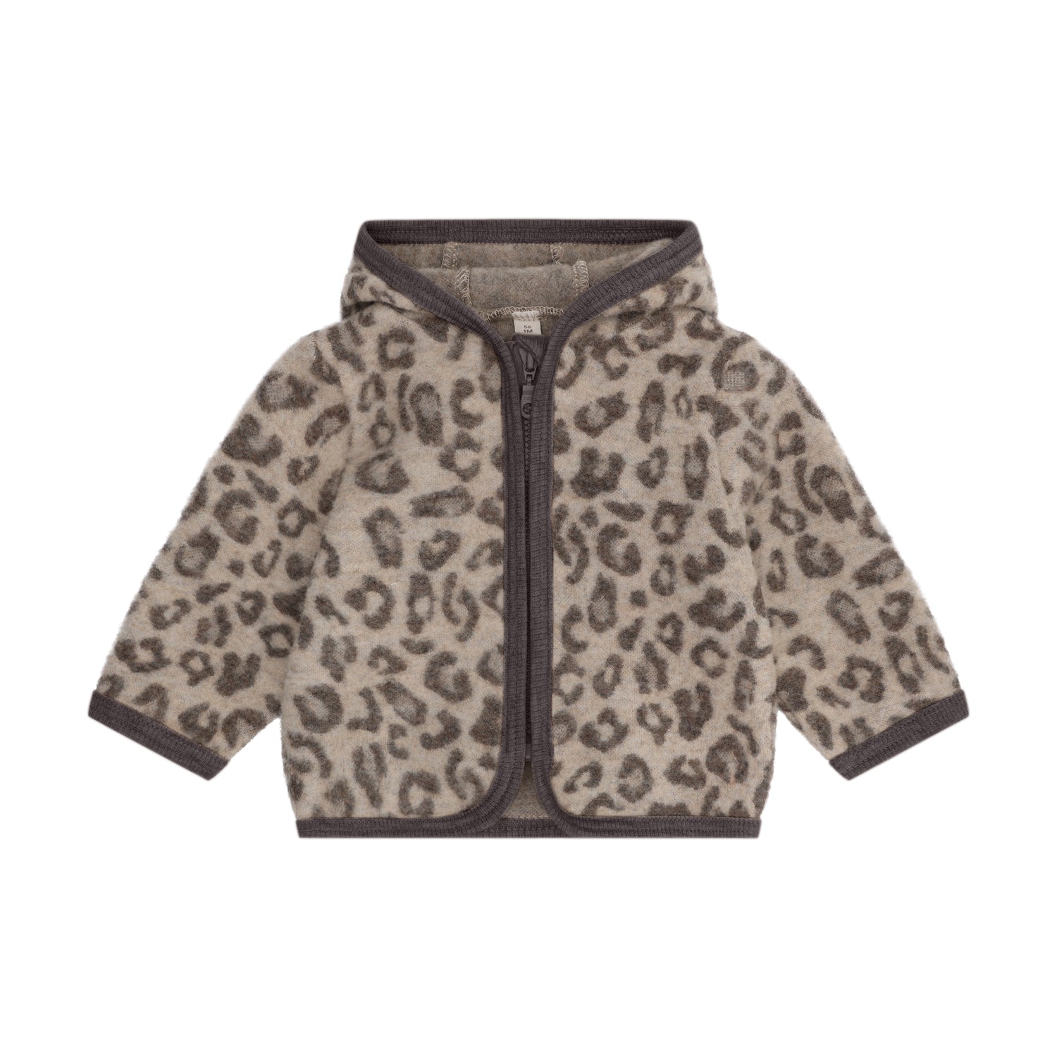 Huttelihut Merino Wollfleece Jacke mit Leopardenprint in Brown, Vorderansicht