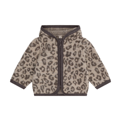 Huttelihut Merino Wollfleece Jacke mit Leopardenprint in Brown, Vorderansicht