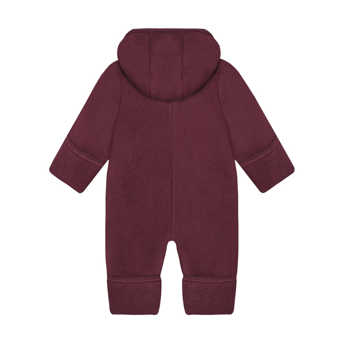 Rückansicht des Merino Wollfleece Overalls in Burgundy