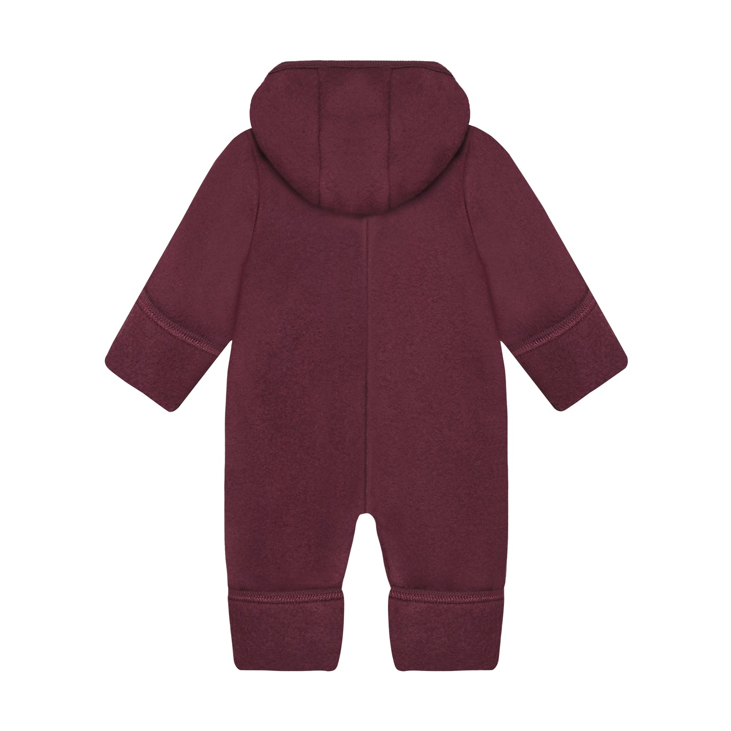 Rückansicht des Merino Wollfleece Overalls in Burgundy