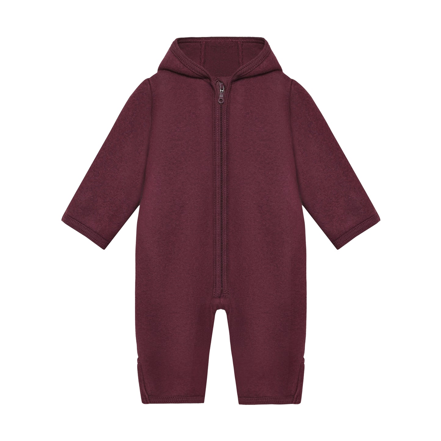 Huttelihut Merino Wollfleece Overall mit Kapuze in der Farbe Burgundy, Vorderansicht