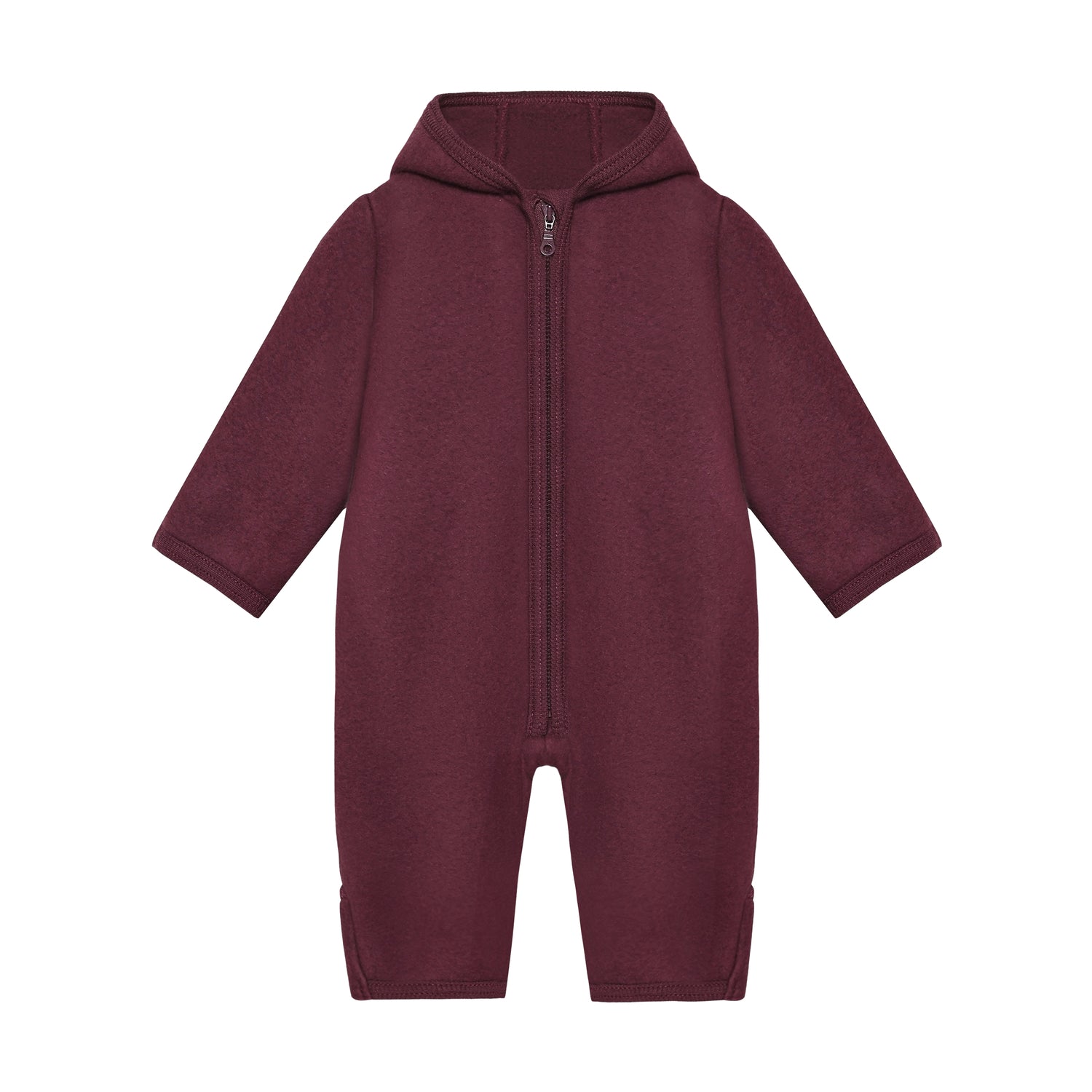 Huttelihut Merino Wollfleece Overall mit Kapuze in der Farbe Burgundy, Vorderansicht