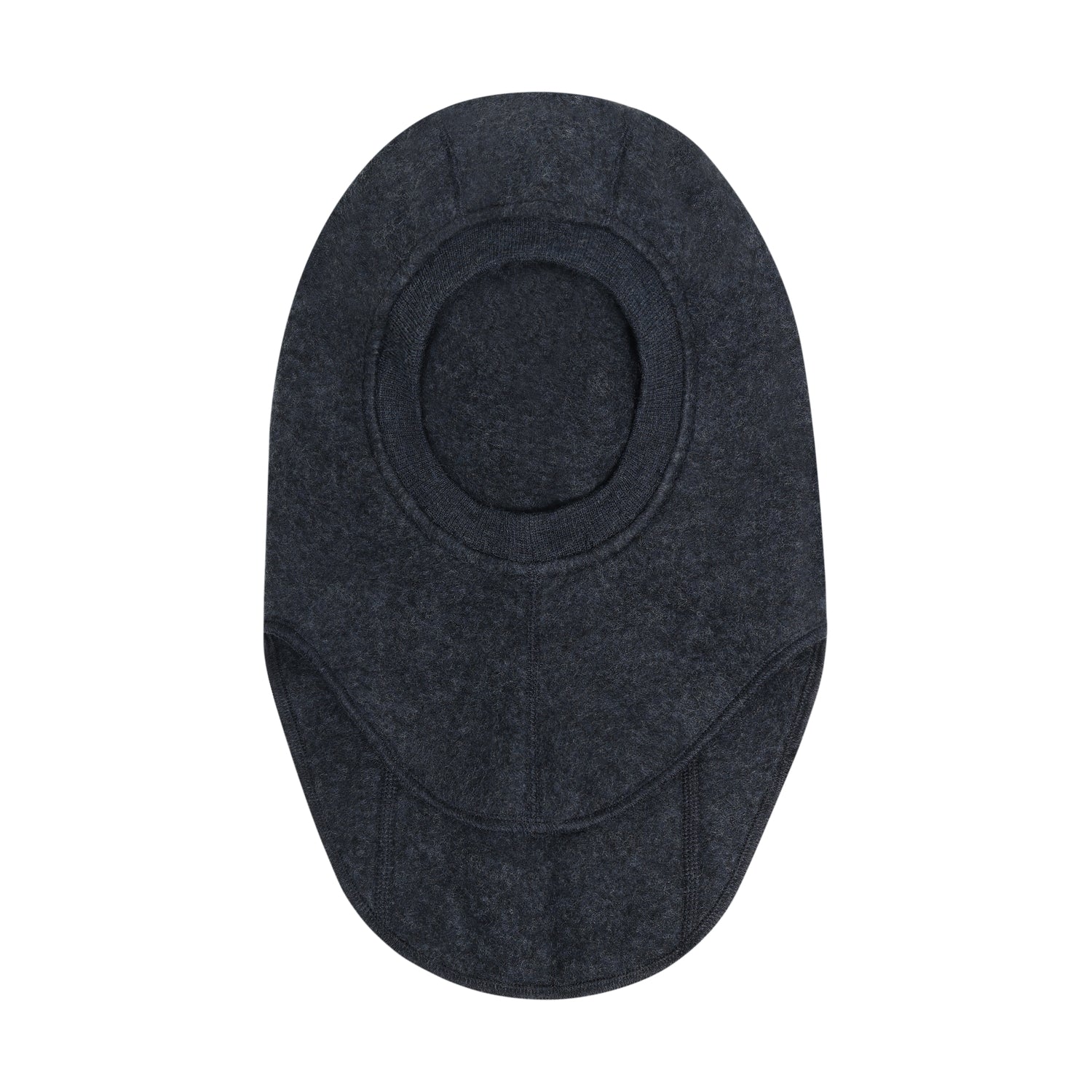 Seitenansicht der Merino Wollfleece Schlupfmütze in Dark Navy