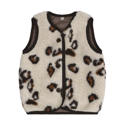 Huttelihut Wollweste mit Leopardenprint in Grey, Vorderansicht