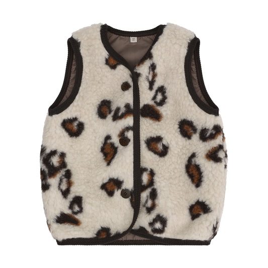 Huttelihut Wollweste mit Leopardenprint in Grey, Vorderansicht