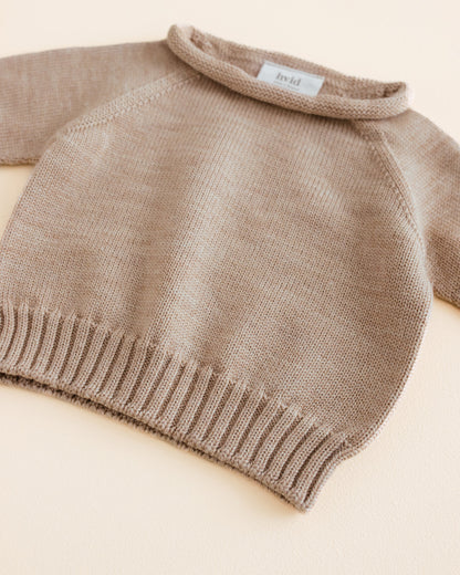 Hvid Baby Strickpullover Georgette in Sand, Rundhalsausschnitt aus weicher Merinowolle