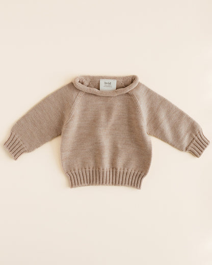 Hvid Baby Strickpullover Georgette in Sand, nahtlos gestrickt aus Merinowolle