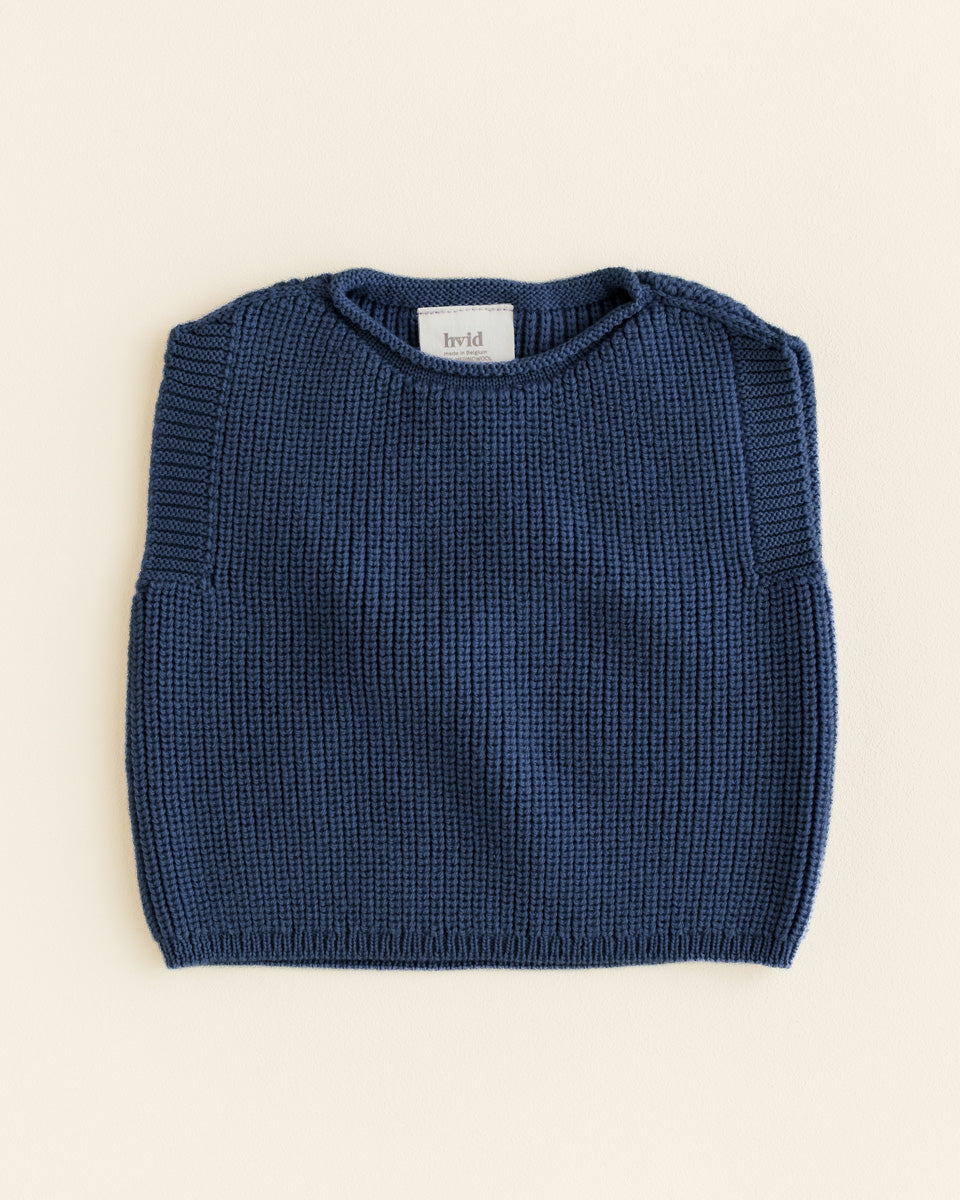 Hvid Baby Strickweste Harvey in Blau, nahtlos gestrickt aus Merinowolle, erhältlich bei Bärechind