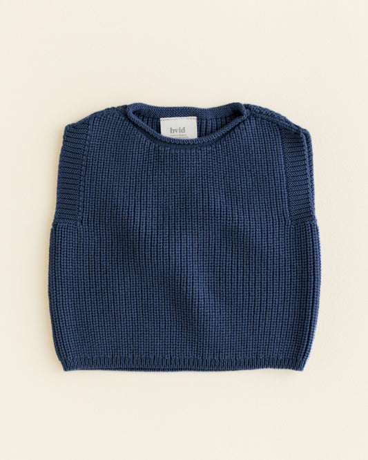 Hvid Baby Strickweste Harvey in Blau, nahtlos gestrickt aus Merinowolle, erhältlich bei Bärechind